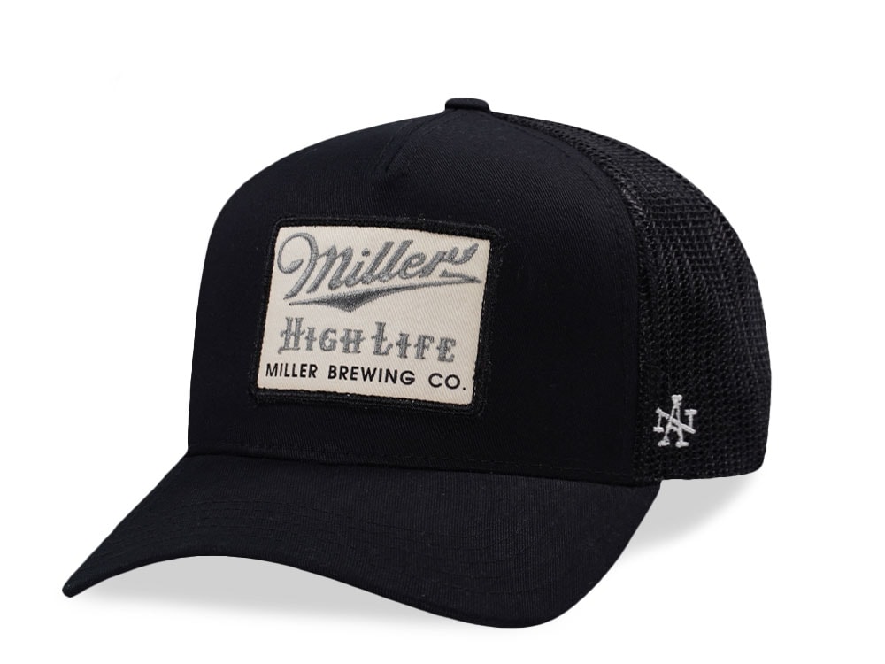 American Needle Miller High Life Black Valin Edition Trucker Snapback Cap