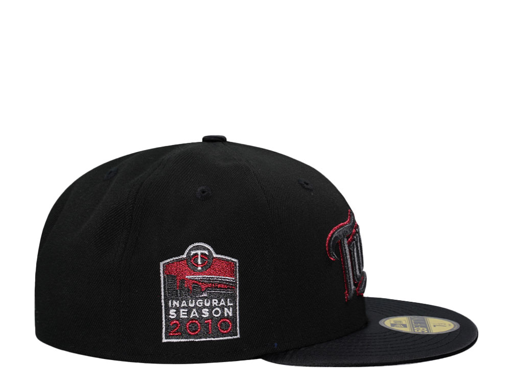 New Era Minnesota Twins Inaugural Season 2000 Shiny Black And Red Satin Brim Edition 59Fifty Fitted Cap