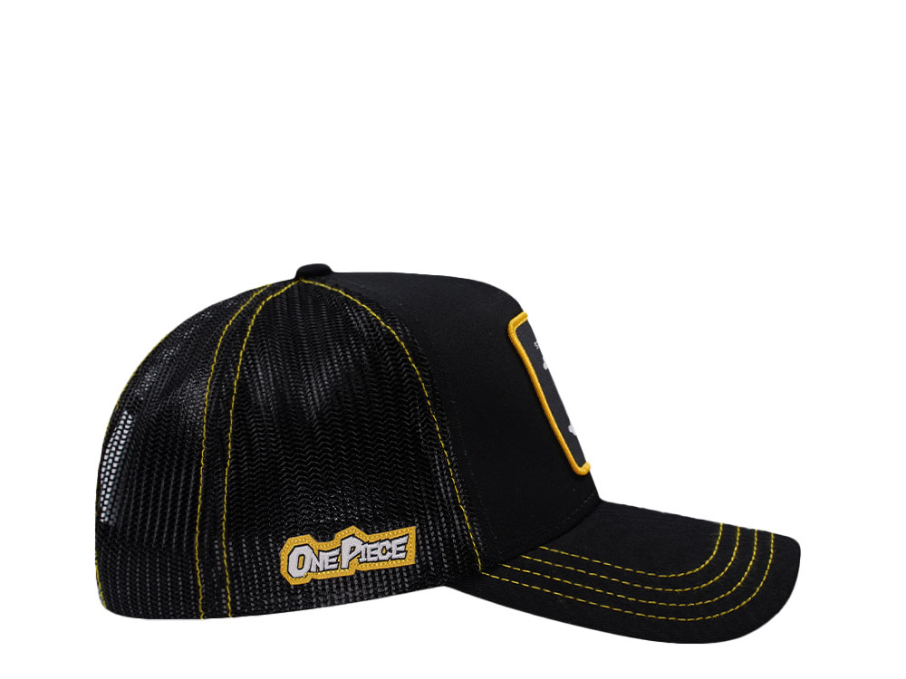 Capslab One Piece Straw Hat Crew Flag Black Trucker Snapback Cap