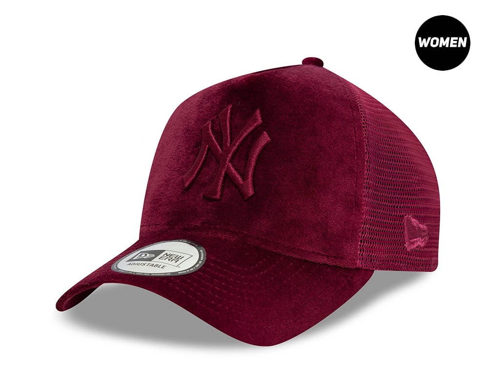 New Era New York Yankees Velour Cherry Womens 9Forty A Frame Trucker Snapback Cap