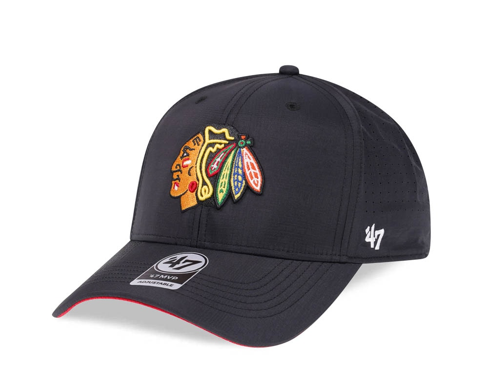 47Brand Chicago Blackhawks Black Back Line Nylon Strapback Cap