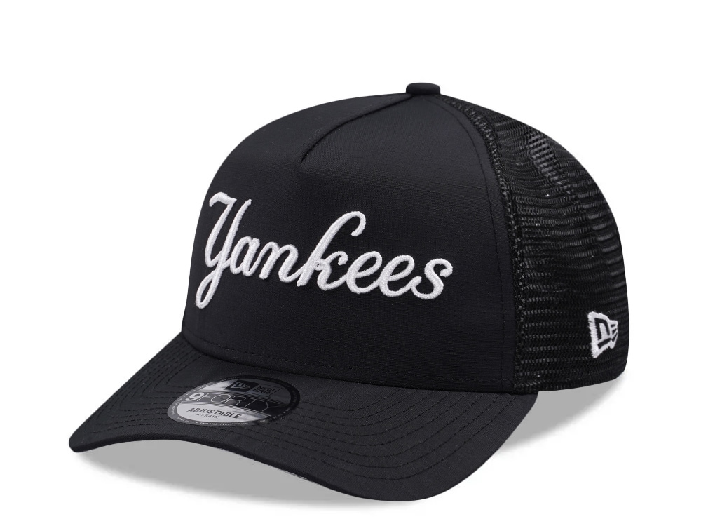 New Era New York Yankees Script Black Prime Edition 9Forty A Frame Trucker Snapback Cap