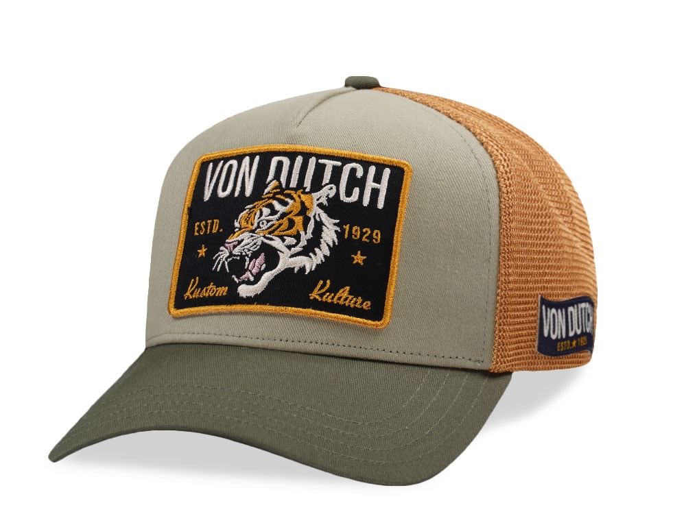 Von Dutch Square Patch Dark Green Yellow Trucker Snapback Cap