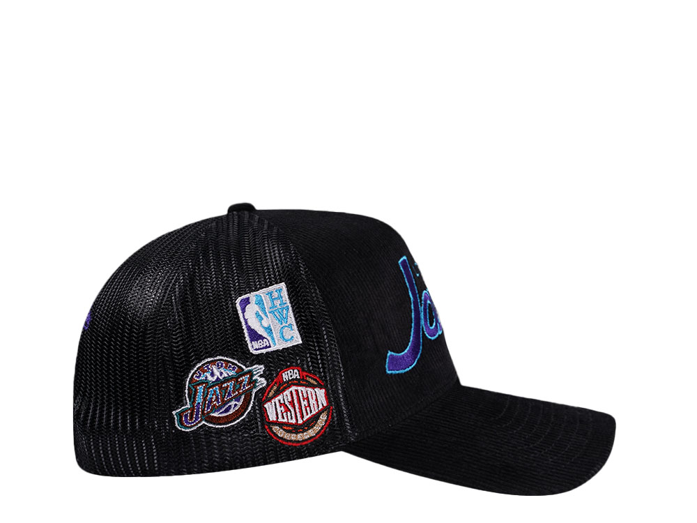 Mitchell & Ness Utah Jazz Times up Black Cord Hardwood Classic Trucker Snapback Cap