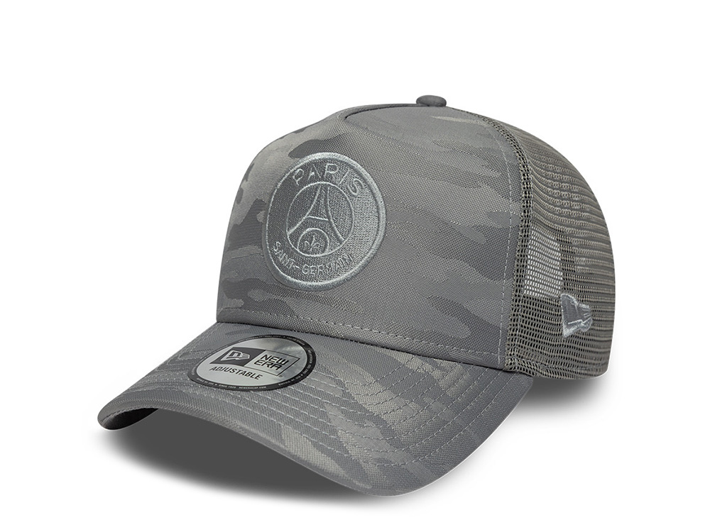 New Era Paris Saint Germain Gray Tonal Camouflage Prime Edition 9Forty A Frame Trucker Snapback Cap