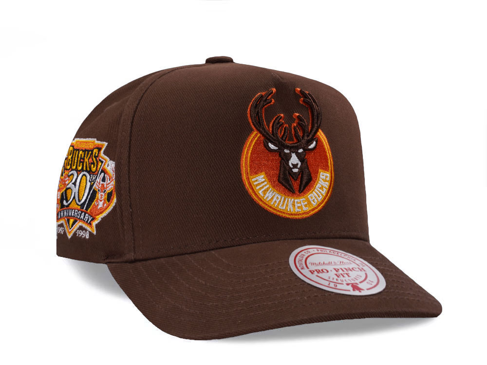 Mitchell & Ness Milwaukee Bucks 30th Anniversary Brown Edition Pro Pinch Fit Snapback Cap