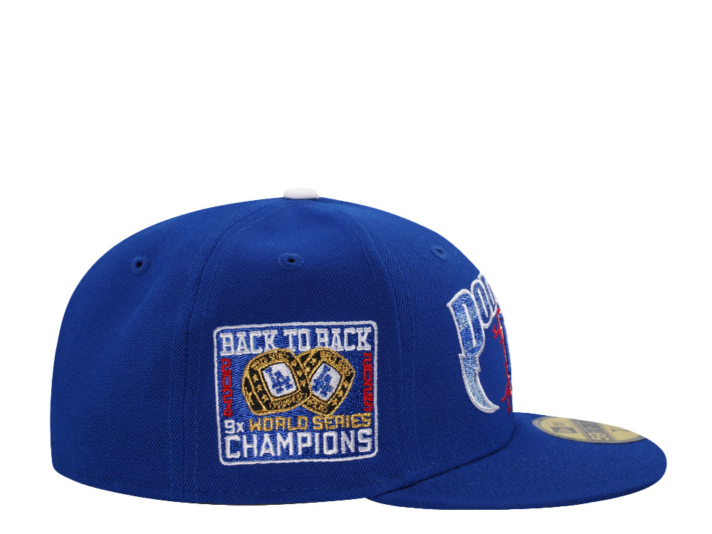 New Era Los Angeles Dodgers Back to Back Champions Metallic Royal Blue Prime Edition 59Fifty Fitted Cap