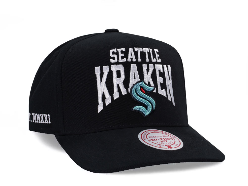 Mitchell & Ness Seattle Kraken Black Pro Pinch Fit Snapback Cap