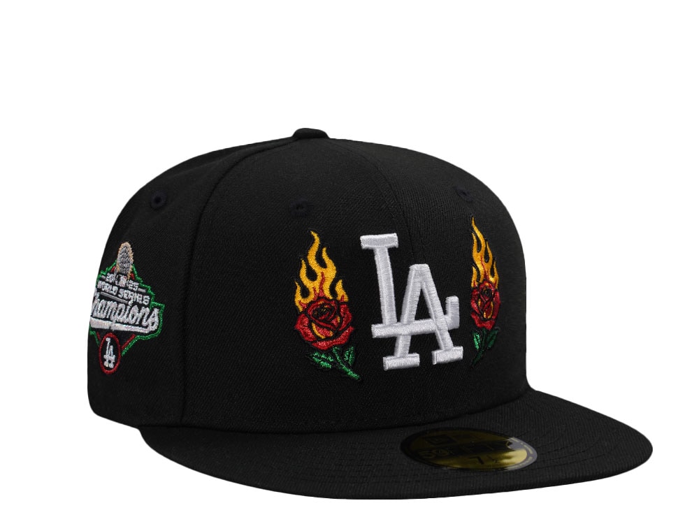 New Era Los Angeles Dodgers World Series 2025 Champions Flame Rose Black Edition 59Fifty Fitted Cap
