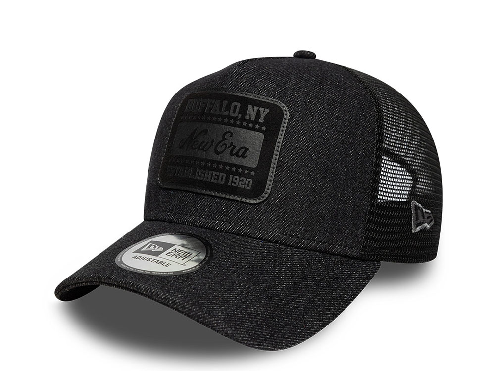 New Era Patch Black Denim Edition 9Forty A Frame Trucker Snapback Cap