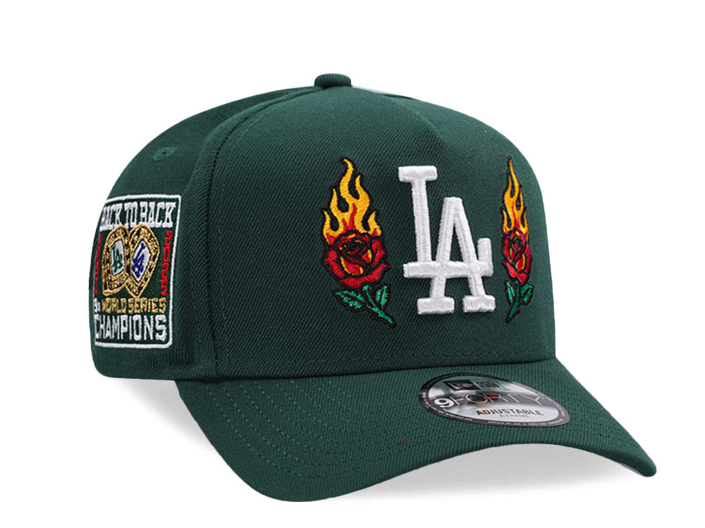 New Era Los Angeles Dodgers Back to Back Champions Flame Rose Dark Green Prime Edition 9Forty A Frame Snapback Cap