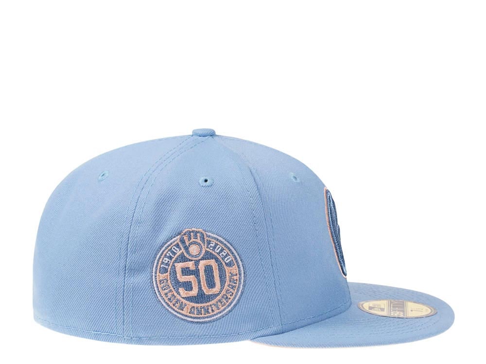 New Era Milwaukee Brewers 50th Anniversary Summer Sky Peach Edition 59Fifty Fitted Cap