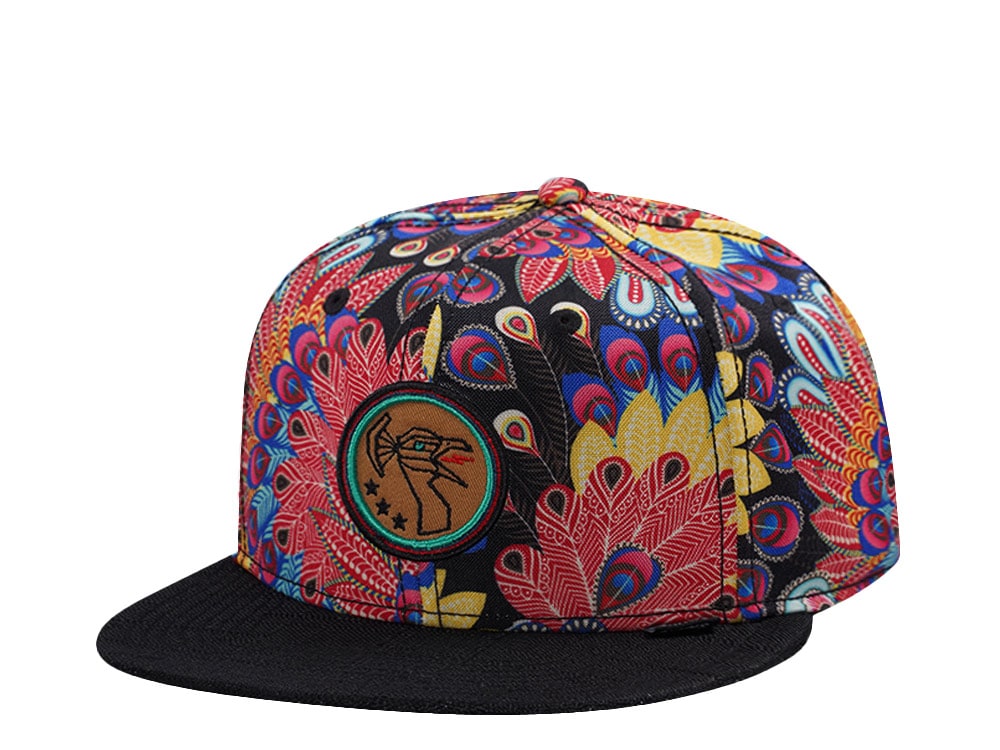 Djinns 6 Panel Peacock Linen Multicolor Snapback Cap